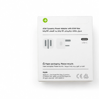 خرید آداپتور اپل 40 وات اورجینال - اصلی USB-C با فناوری شارژ داینامیک و سه‌شاخه استاندارد ایران. سازگار با آیفون، آیپد و مک‌بوک، همراه گارانتی ۱۸ ماهه باف(بوف)