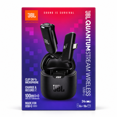 خرید میکروفون یقه‌ ای بی‌ سیم JBL Wireless USB-C با اتصال 2.4GHz، برد تا 100 متر، ENC، کیس شارژ و شارژدهی تا 24 ساعت برای تولید محتوا.