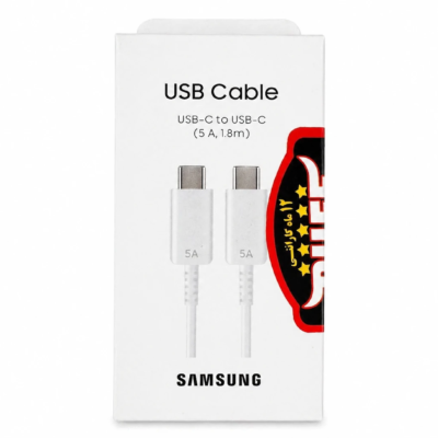 کابل شارژ USB-C سامسونگ سفید ۲ متری اورجینال با شارژ سریع تا ۳A و انتقال داده. سازگار با گلکسی، گارانتی ۱۸ ماهه بافر و تضمین اصالت از باژو.