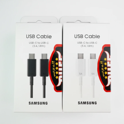 کابل شارژ USB-C سامسونگ سفید و مشکی ۲ متری اورجینال با شارژ سریع تا ۳A و انتقال داده. سازگار با گلکسی، گارانتی ۱۸ ماهه بافر و تضمین اصالت از باژو.