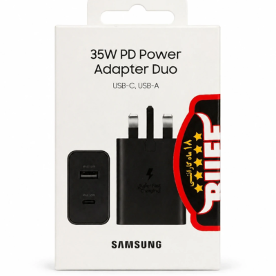 شارژر ۳۵ وات سامسونگ اورجینال مدل EP-TA220 با دو پورت USB-C و پشتیبانی از شارژ فوق سریع و PPS؛ مناسب شارژ همزمان گوشی و گلکسی واچ. خرید با ضمانت اصالت.