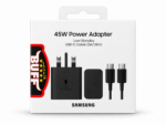 شارژر 45 وات سامسونگ با کابل مدل EP-T4511X یک پک کامل شارژ USB-C است که آداپتور 45 واتی و کابل USB-C به USB-C پنج‌آمپری 1.8 متری را در یک بسته ارائه می‌کند.