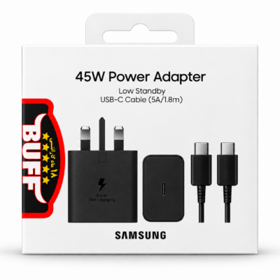 شارژر 45 وات سامسونگ با کابل مدل EP-T4511X یک پک کامل شارژ USB-C است که آداپتور 45 واتی و کابل USB-C به USB-C پنج‌آمپری 1.8 متری را در یک بسته ارائه می‌کند.