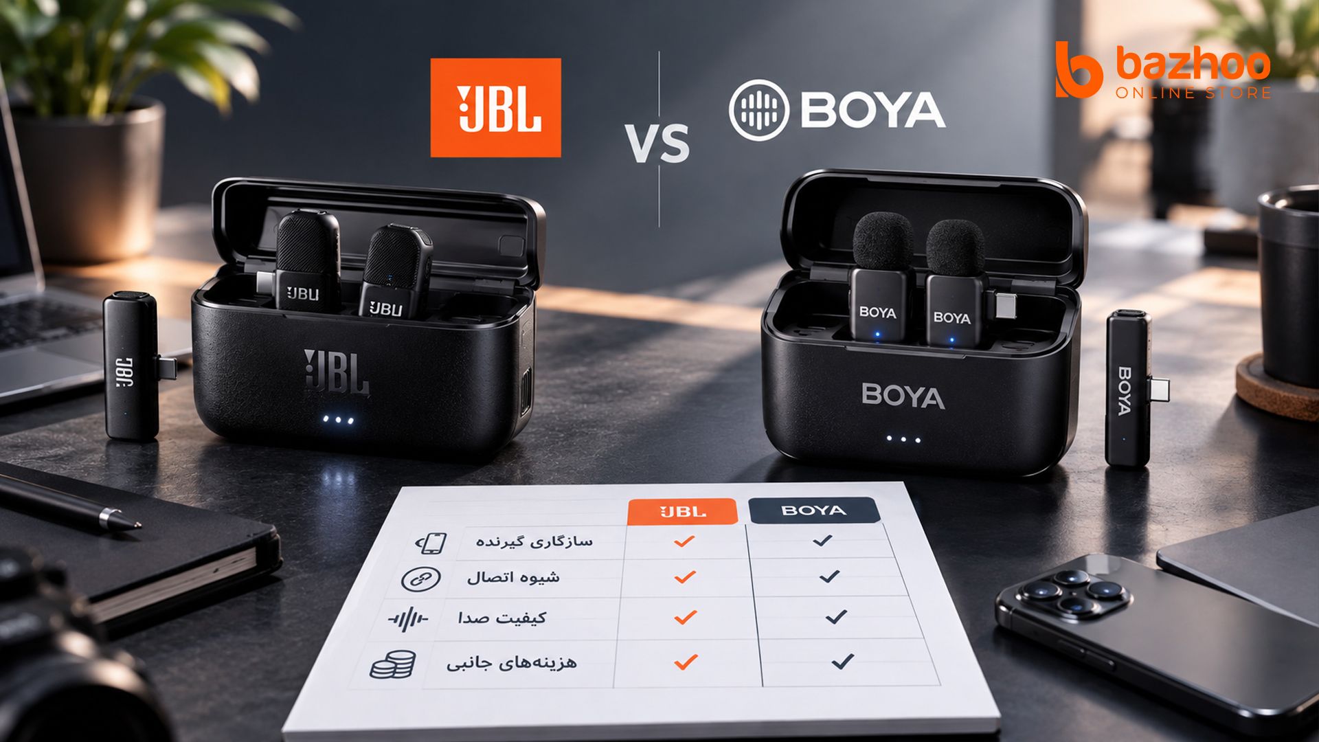 میکروفون بی سیم JBL یا بویا با جدول سازگاری و مشخصات فنی
